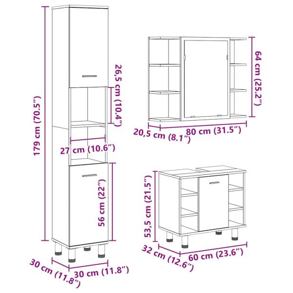 3-tlg. Badmöbel-Set Artisan-Eiche Holzwerkstoff