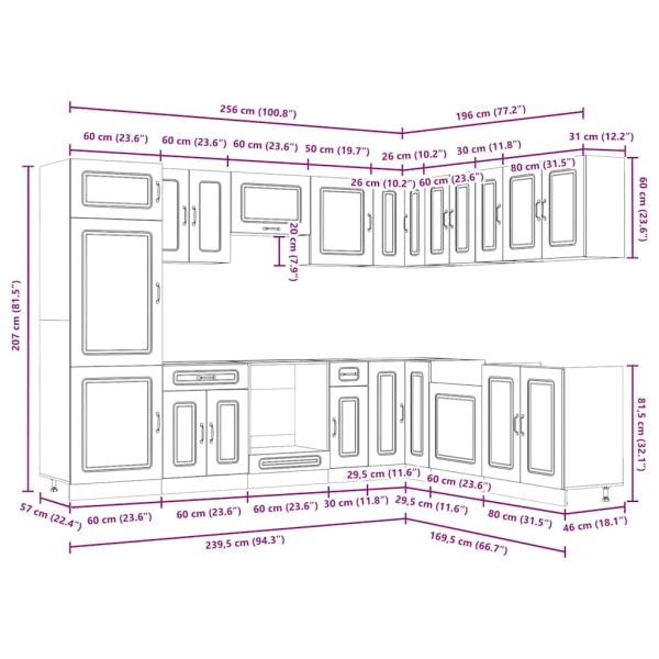 14-tlg. Küchenschrank-Set Braun Eichen-Optik Holzwerkstoff