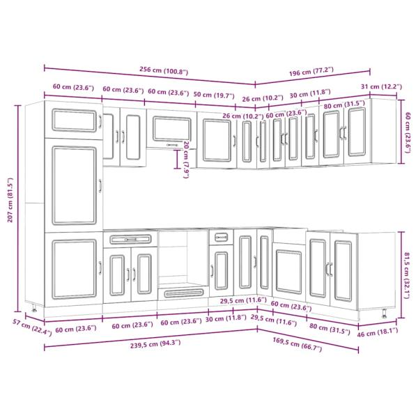 14-tlg. Küchenschrank-Set Kalmar Hochglanz-Weiß Holzwerkstoff