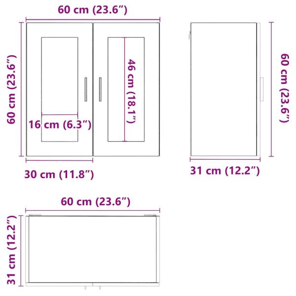 Küchen-Hängeschrank mit Glastür Porto Grau Sonoma