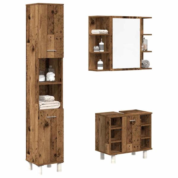 ARDEBO.de - 3-tlg. Badmöbel-Set Altholz-Optik Holzwerkstoff