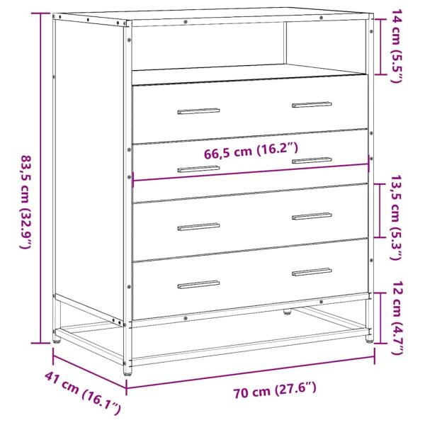 Schubladenschrank Räuchereiche 70x41x83,5 cm Holzwerkstoff