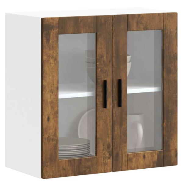 ARDEBO.de - Küchen-Hängeschrank mit Glastür Porto Räuchereiche