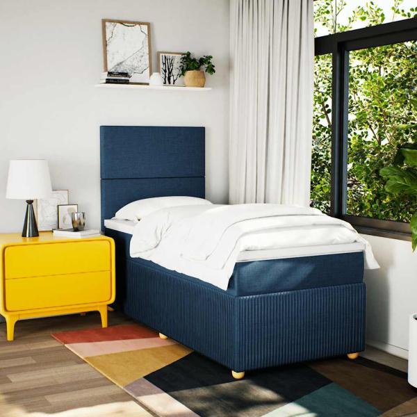Boxspringbett mit Matratze Blau 80x200 cm Stoff
