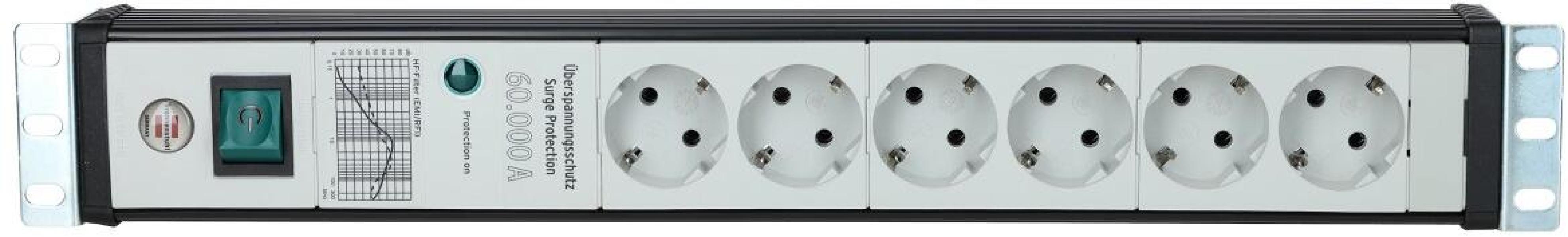 Brennenstuhl Premium-Line 60.000A Überspannungsschutz-Steckdosenleiste, 6-fach, 19" Format, Sicherheitsschalter, schwarz/lichtgrau (1156057696)