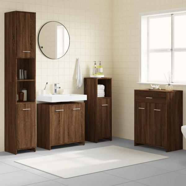 ARDEBO.de - 4-tlg. Badmöbel-Set Braun Eichen-Optik Holzwerkstoff