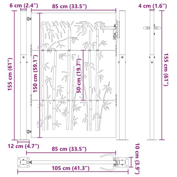 Gartentor 105x155 cm Cortenstahl Bambus-Design