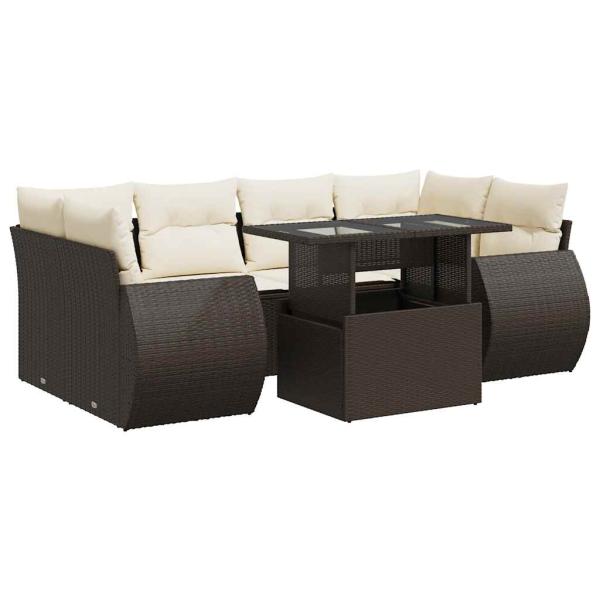 7-tlg. Garten-Sofagarnitur mit Kissen Braun Poly Rattan