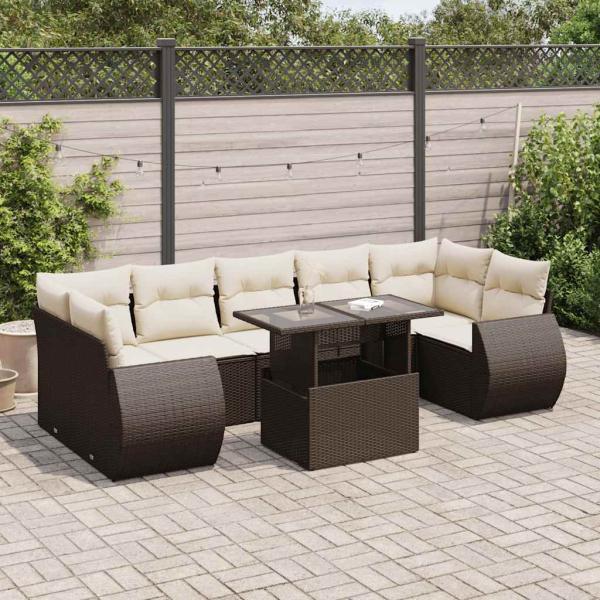ARDEBO.de - 8-tlg. Garten-Sofagarnitur mit Kissen Braun Poly Rattan