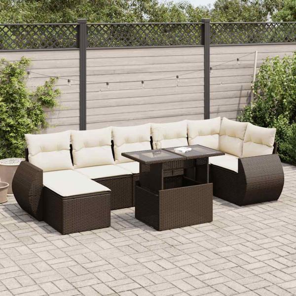 ARDEBO.de - 8-tlg. Garten-Sofagarnitur mit Kissen Braun Poly Rattan