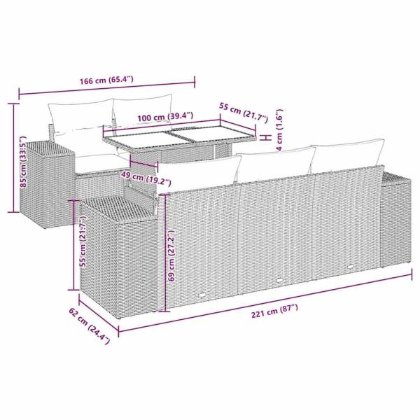 6-tlg. Garten-Sofagarnitur mit Kissen Braun Poly Rattan