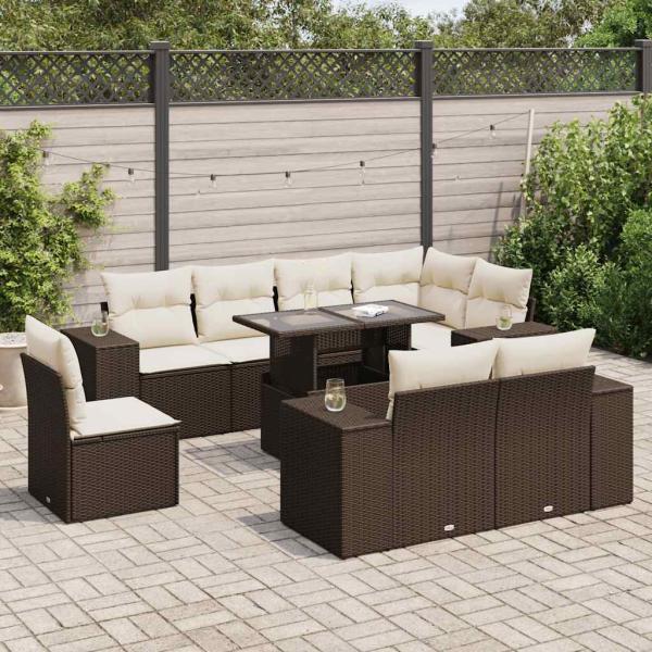 ARDEBO.de - 9-tlg. Garten-Sofagarnitur mit Kissen Braun Poly Rattan