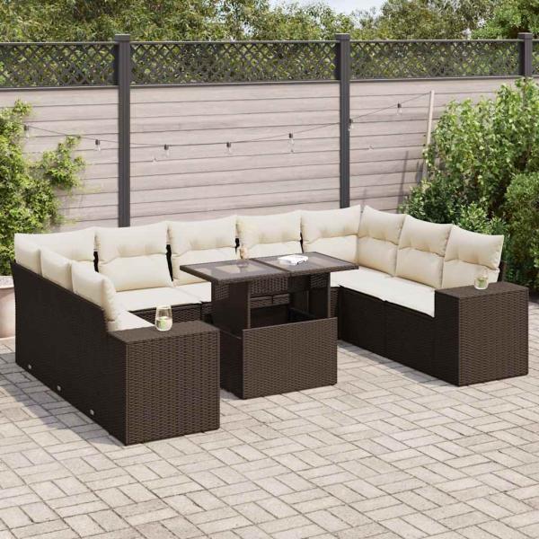 ARDEBO.de - 10-tlg. Garten-Sofagarnitur mit Kissen Braun Poly Rattan