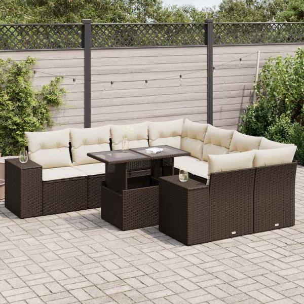 ARDEBO.de - 9-tlg. Garten-Sofagarnitur mit Kissen Braun Poly Rattan