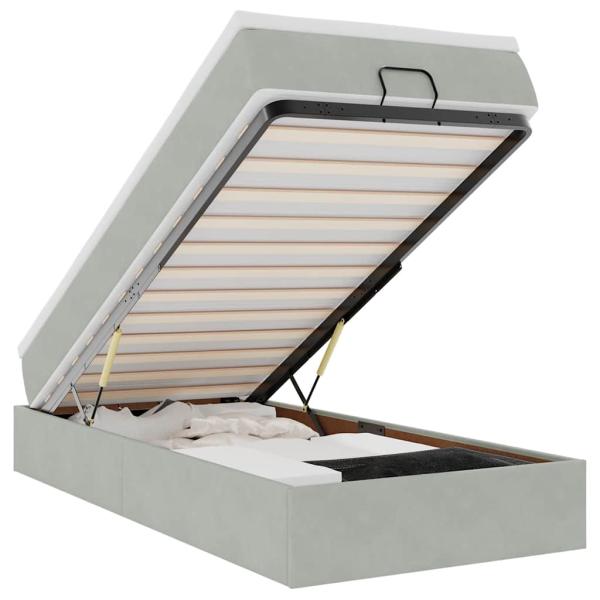 Ottoman-Bett mit Matratze Hellgrau 100x200 cm Samt