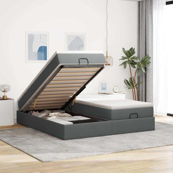 ARDEBO.de - Ottoman-Bett mit Matratzen Dunkelgrau 160x200 cm Stoff