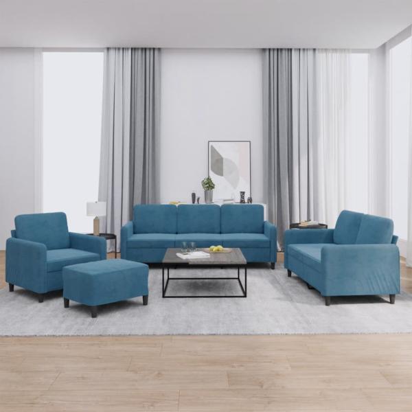 ARDEBO.de - 4-tlg. Sofagarnitur Blau Samt