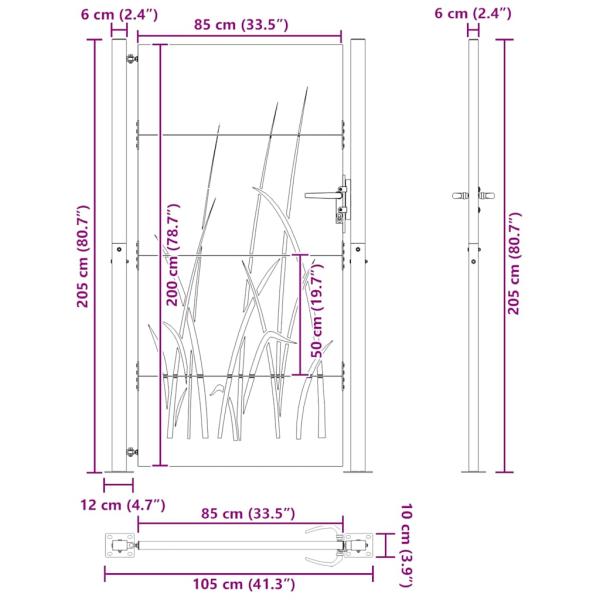 Gartentor 105x205 cm Cortenstahl Gras-Design