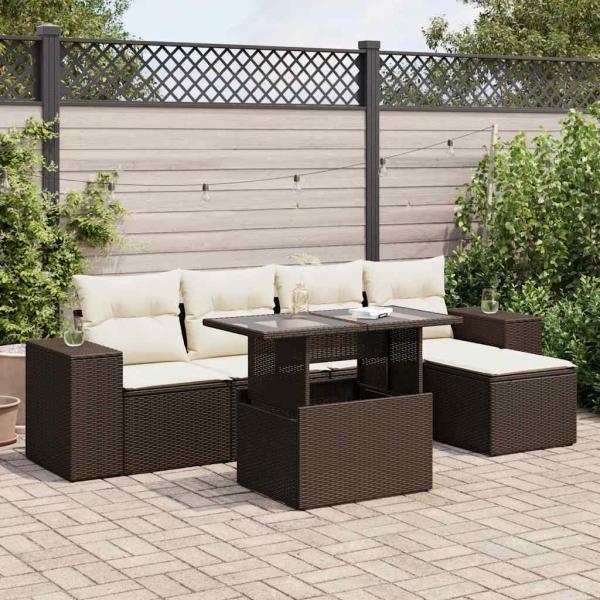 ARDEBO.de - 6-tlg. Garten-Sofagarnitur mit Kissen Braun Poly Rattan