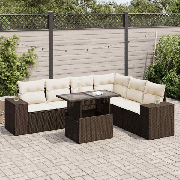 ARDEBO.de - 7-tlg. Garten-Sofagarnitur mit Kissen Braun Poly Rattan