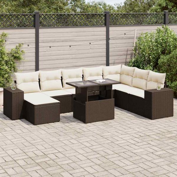 ARDEBO.de - 9-tlg. Garten-Sofagarnitur mit Kissen Braun Poly Rattan