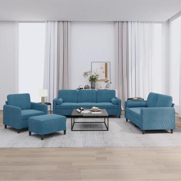 ARDEBO.de - 4-tlg. Sofagarnitur mit Kissen Blau Samt