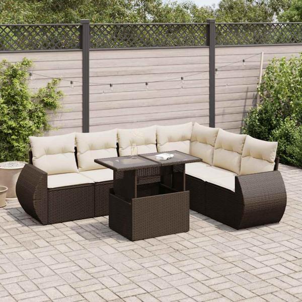 ARDEBO.de - 7-tlg. Garten-Sofagarnitur mit Kissen Braun Poly Rattan