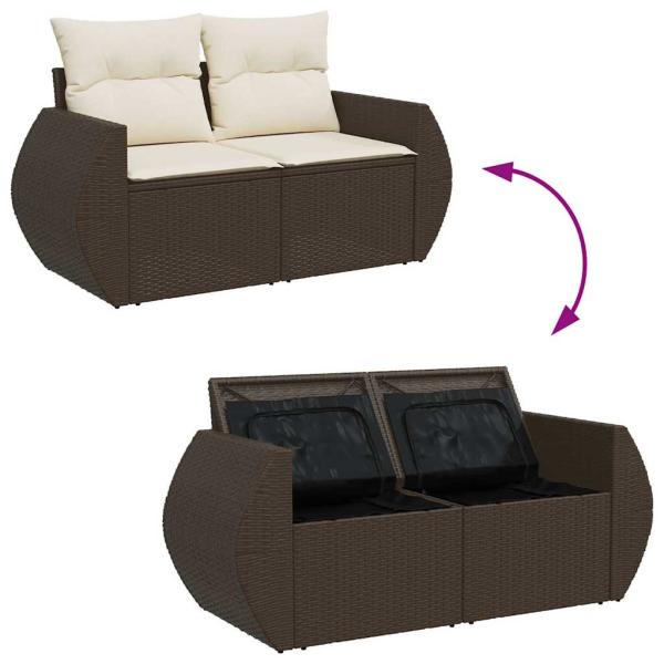 9-tlg. Garten-Sofagarnitur mit Kissen Braun Poly Rattan