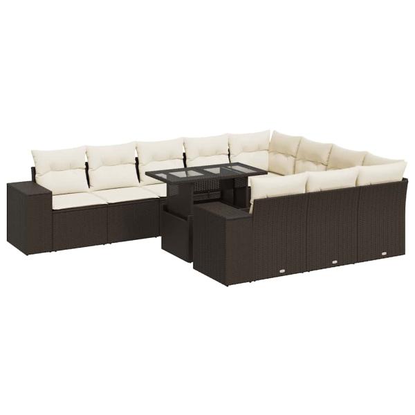 ARDEBO.de - 11-tlg. Garten-Sofagarnitur mit Kissen Braun Poly Rattan