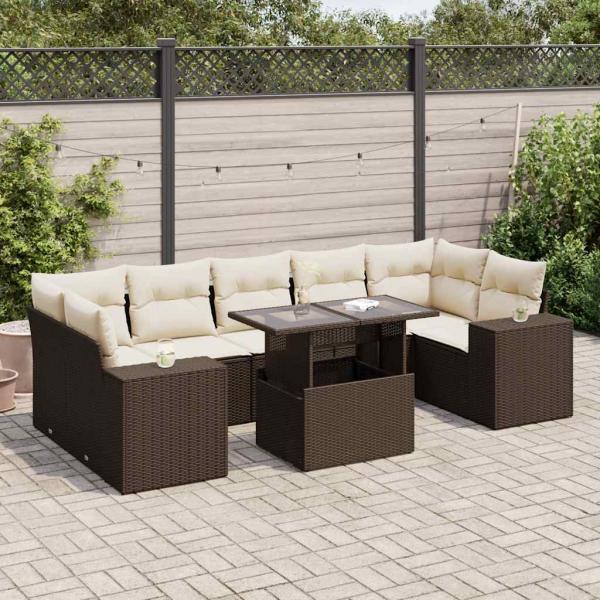 ARDEBO.de - 8-tlg. Garten-Sofagarnitur mit Kissen Braun Poly Rattan