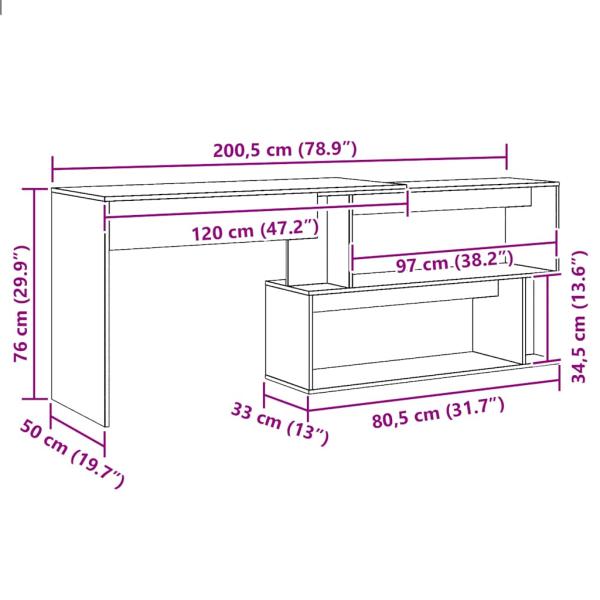 Eckschreibtisch Artisan-Eiche 200,5x50x76 cm Holzwerkstoff