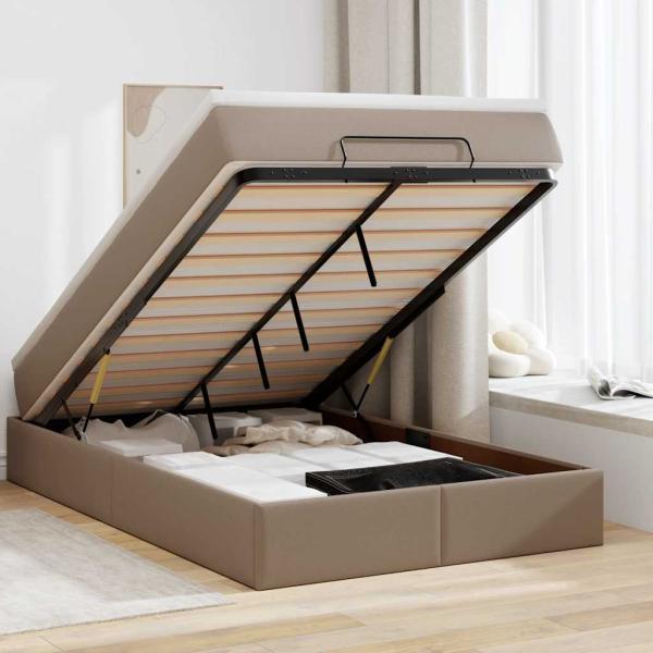 ARDEBO.de - Ottoman-Bett mit Matratze Cappuccino-Braun 120x190cm Kunstleder