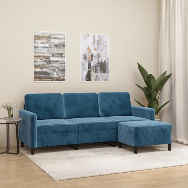 ARDEBO.de - 3-Sitzer-Sofa mit Hocker Blau 180 cm Samt