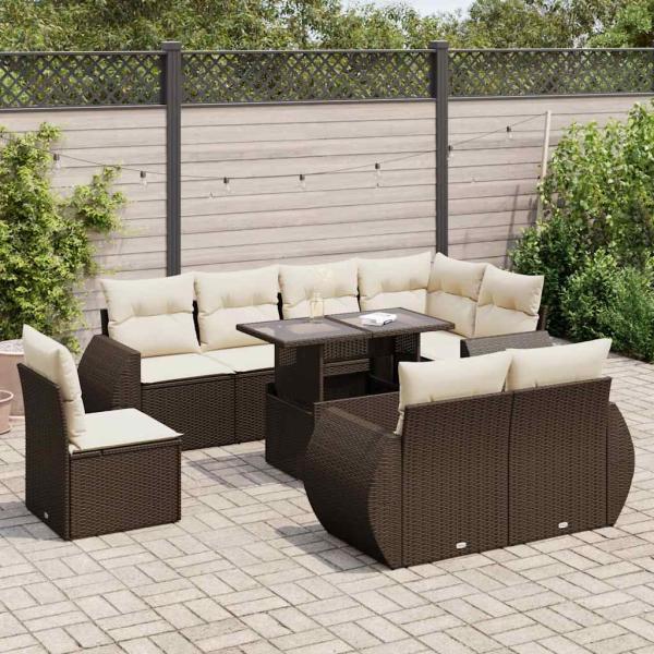 ARDEBO.de - 9-tlg. Garten-Sofagarnitur mit Kissen Braun Poly Rattan