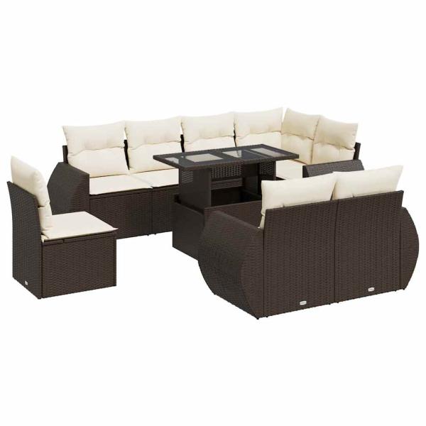 9-tlg. Garten-Sofagarnitur mit Kissen Braun Poly Rattan