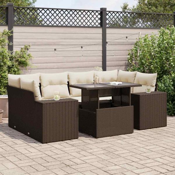 ARDEBO.de - 7-tlg. Garten-Sofagarnitur mit Kissen Braun Poly Rattan