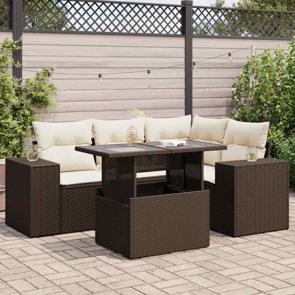ARDEBO.de - 5-tlg. Garten-Sofagarnitur mit Kissen Braun Poly Rattan
