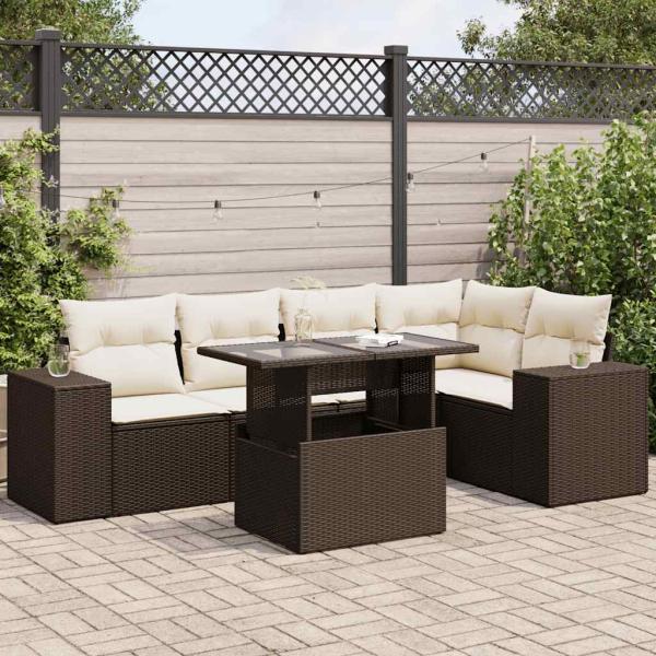 ARDEBO.de - 6-tlg. Garten-Sofagarnitur mit Kissen Braun Poly Rattan
