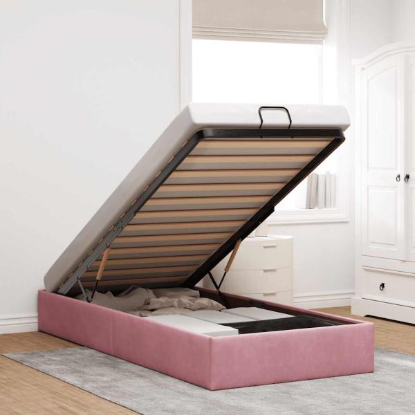 ARDEBO.de - Ottoman-Bett ohne Matratze Rosa 90x190 cm Samt