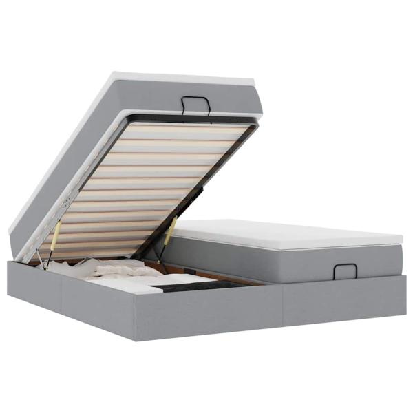 Ottoman-Bett mit Matratzen Hellgrau 180x200 cm Stoff