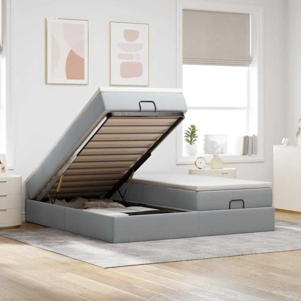 ARDEBO.de - Ottoman-Bett mit Matratzen Hellgrau 160x200 cm Stoff