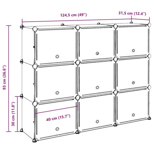 Regalsystem mit 9 Würfeln und Türen Schwarz PP