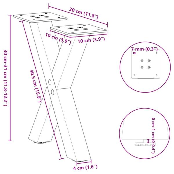 ARDEBO.de - Couchtischbeine X-Form 2 Stk. Weiß 30x(30-31) cm Stahl