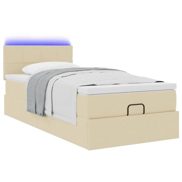 Ottomane Bett mit Matratze & LEDs Creme 90x200 cm Stoff