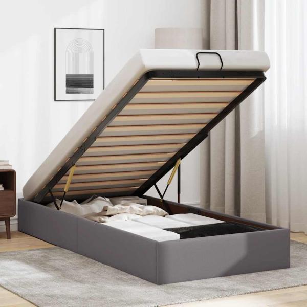 ARDEBO.de - Ottoman-Bett ohne Matratze Grau 90x190 cm Kunstleder