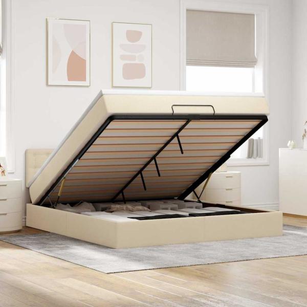 ARDEBO.de - Ottoman-Bett mit Matratze Creme 180x200 cm Stoff