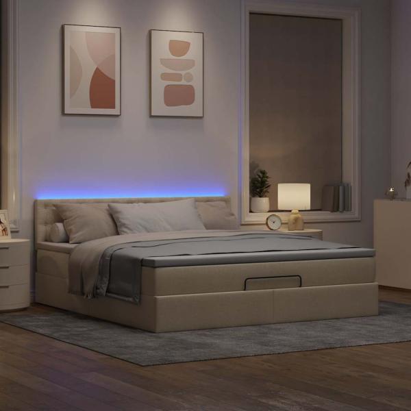 Ottoman-Bett mit Matratze Creme 180x200 cm Stoff