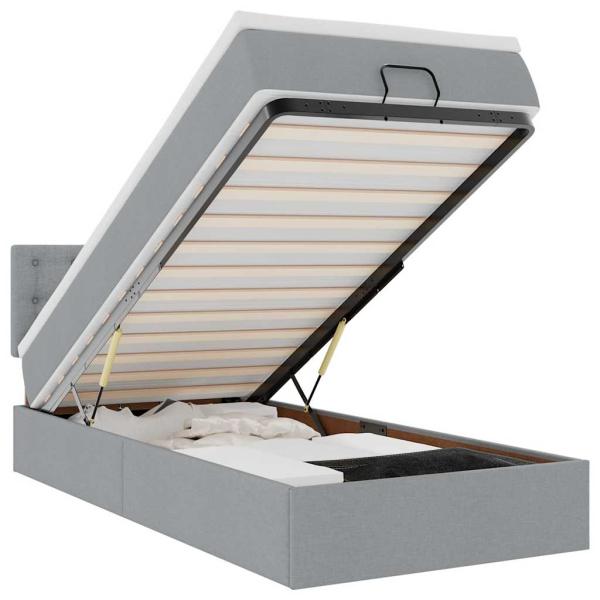 Ottomane Bett mit Matratze & LEDs Hellgrau 80x200 cm Stoff
