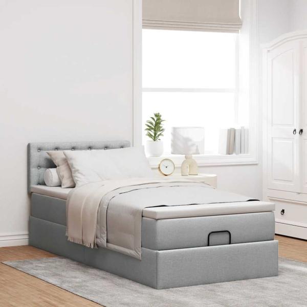 Ottomane Bett mit Matratze & LEDs Hellgrau 80x200 cm Stoff