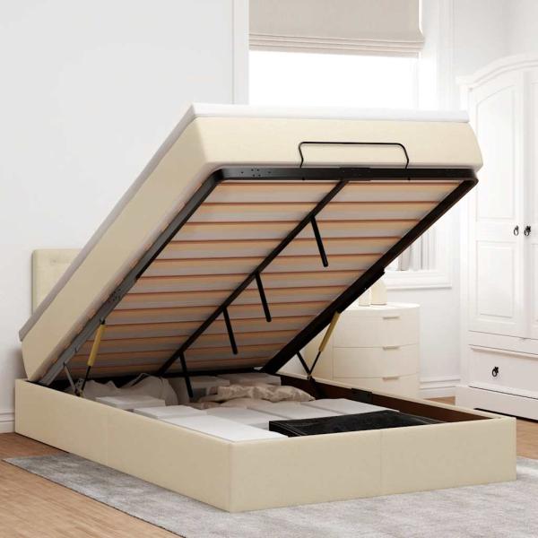 ARDEBO.de - Ottoman-Bett mit Matratze Creme 120x190 cm Stoff